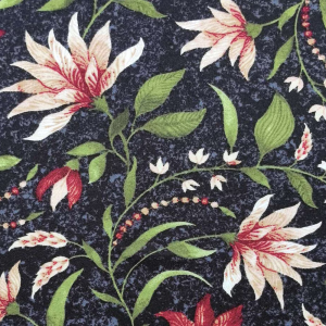 Floral Vines on Black Luxe Flannel Fabric