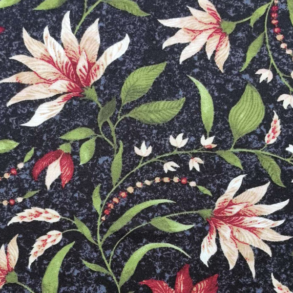 Floral Vines on Black Luxe Flannel Fabric