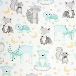 Sleepy Animals On Clouds Nursery Flannel Fabric