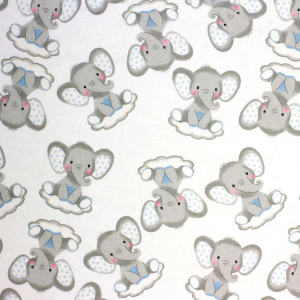 Sleepy Elephants On Clouds Nursery Flannel Fabric
